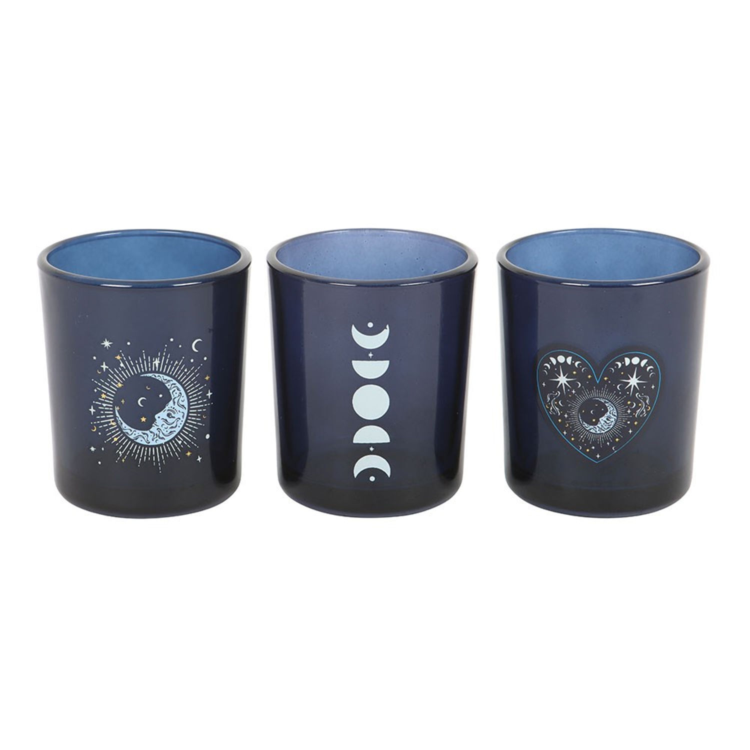 Something Different Moon Phases Candle Holder (Pack of 3) - Blue