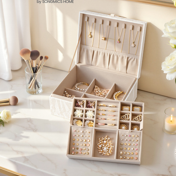 SONGMICS 2 Layer Jewellery Box ,20.5 x 24 x 11 cm, Gift Idea
