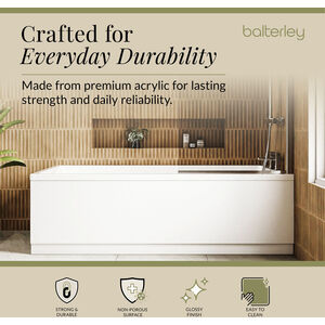 Balterley Modern Single Ended Straight Shower Bath with Leg Set, 1400 x 700mm