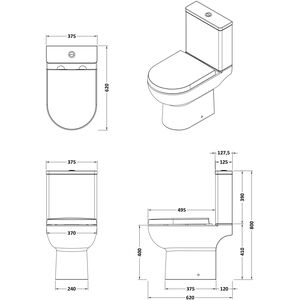 Soft-Close D-Shape Toilet Seat Bottom Fix 450mm - White