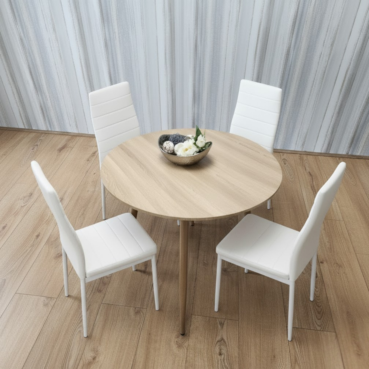 Kosy Koala Modern Round Dining Table Set With 4 White Faux Leather Chairs Dining Room Furniture - Brown