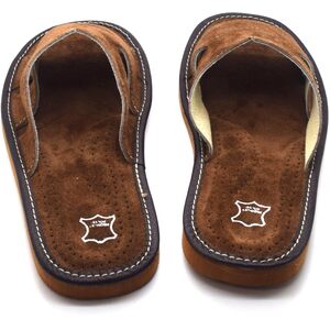 Men's Natural Suede Leather Slippers Shoes, Slip-On Sandals Mules (Brown, Size: 6 UK / 40 EU)