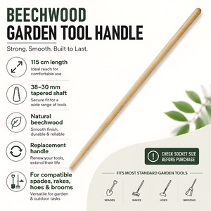 Beechwood Garden Tool Handle 115 cm - 38-30 mm Tapered Shaft for Spades, Rakes, Hoes and Brooms