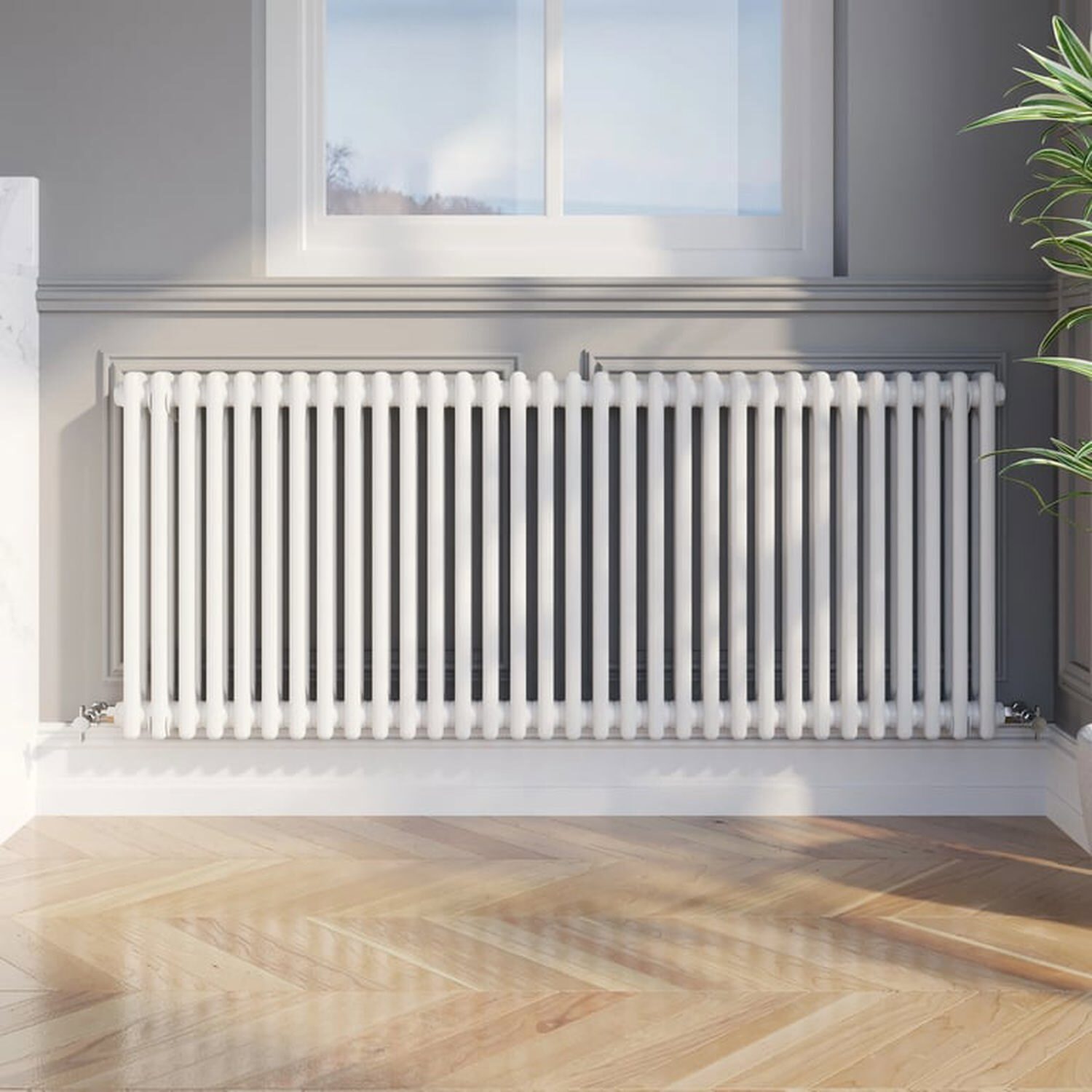 Temprazo Traditional Colosseum Double Bar Column Radiator White 300 X 605Mm - White / 1460Mm / 600Mm / 70Mm