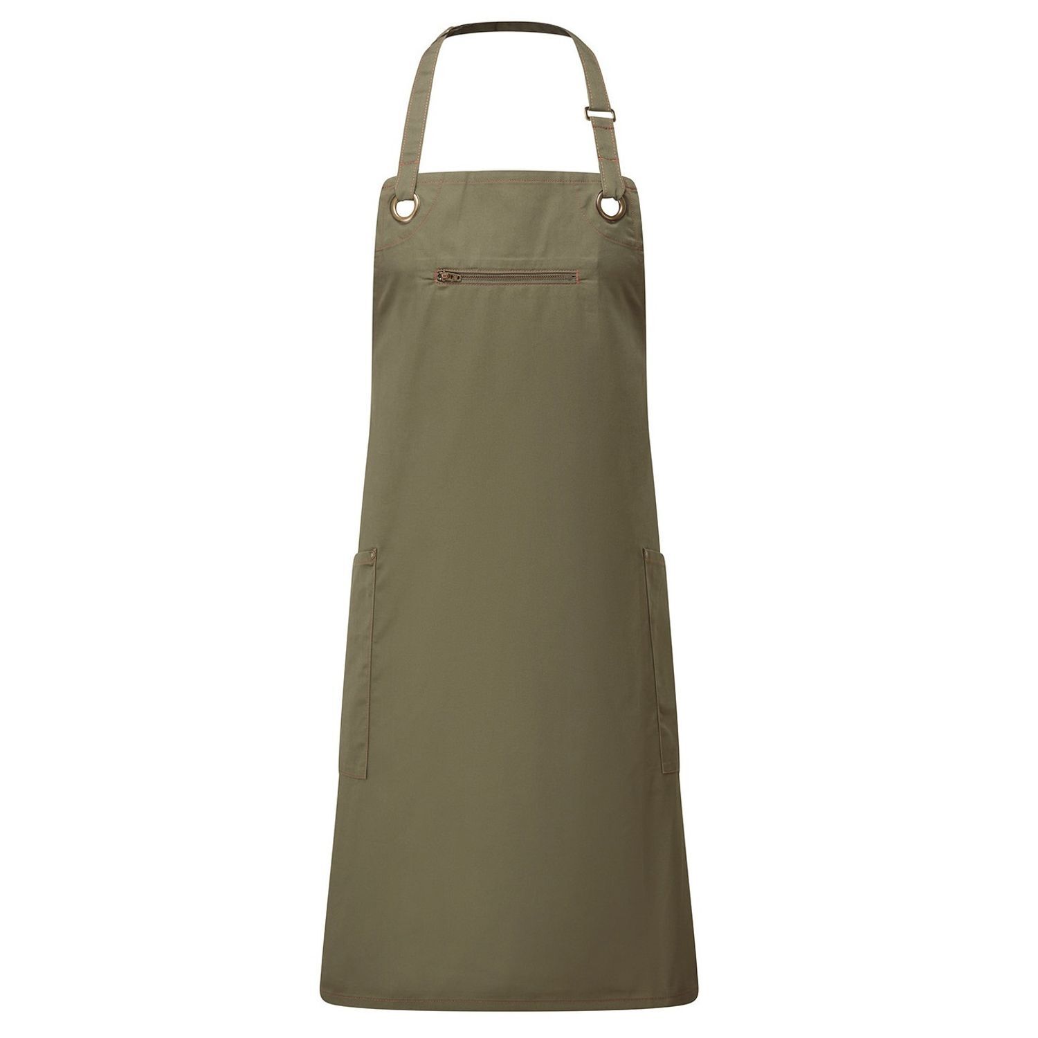 Premier Unisex Adult Barley Sustainable Contrast Stitching Full Apron - Olive/Chestnut
