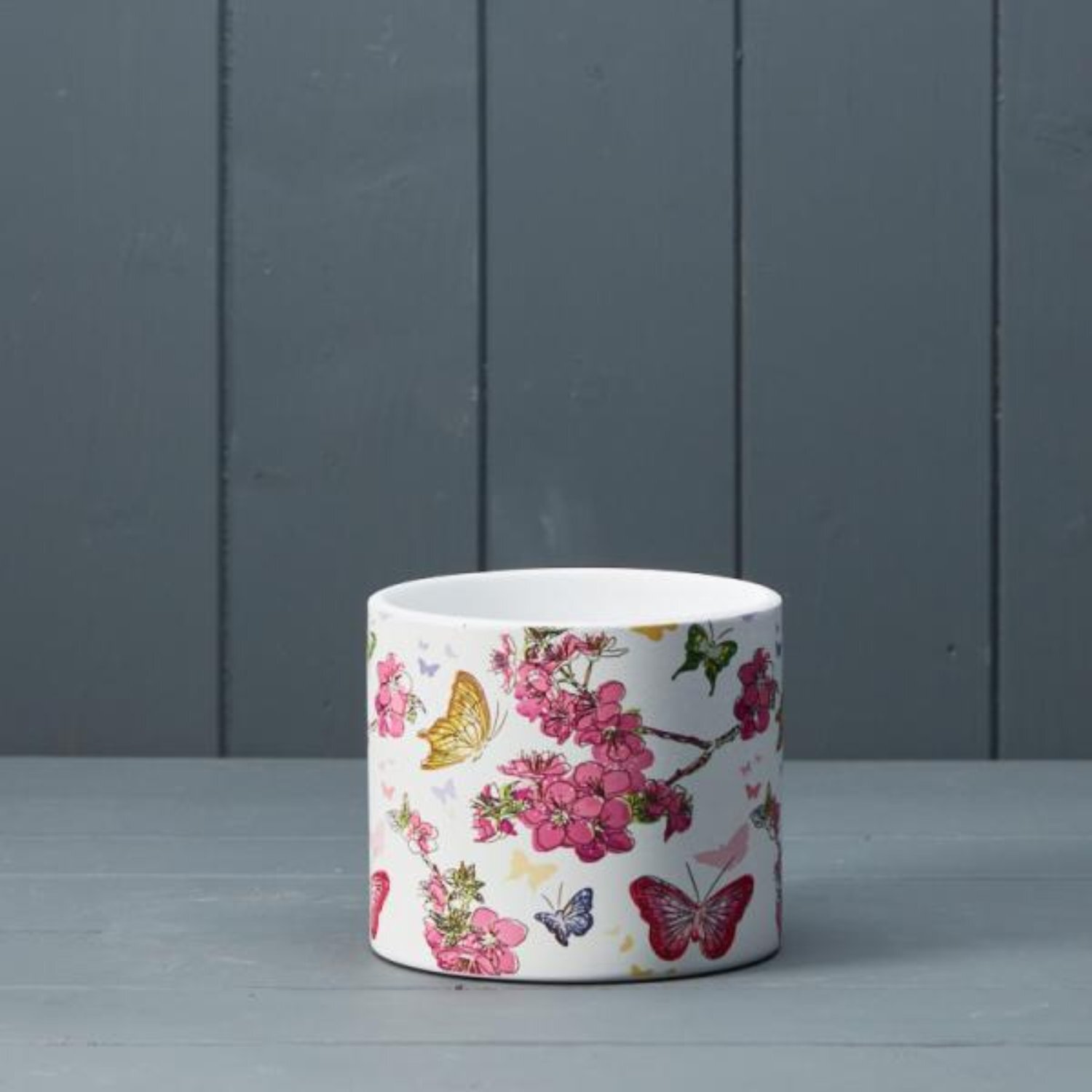  - Rustic White Floral Butterfly Pot - Image 3