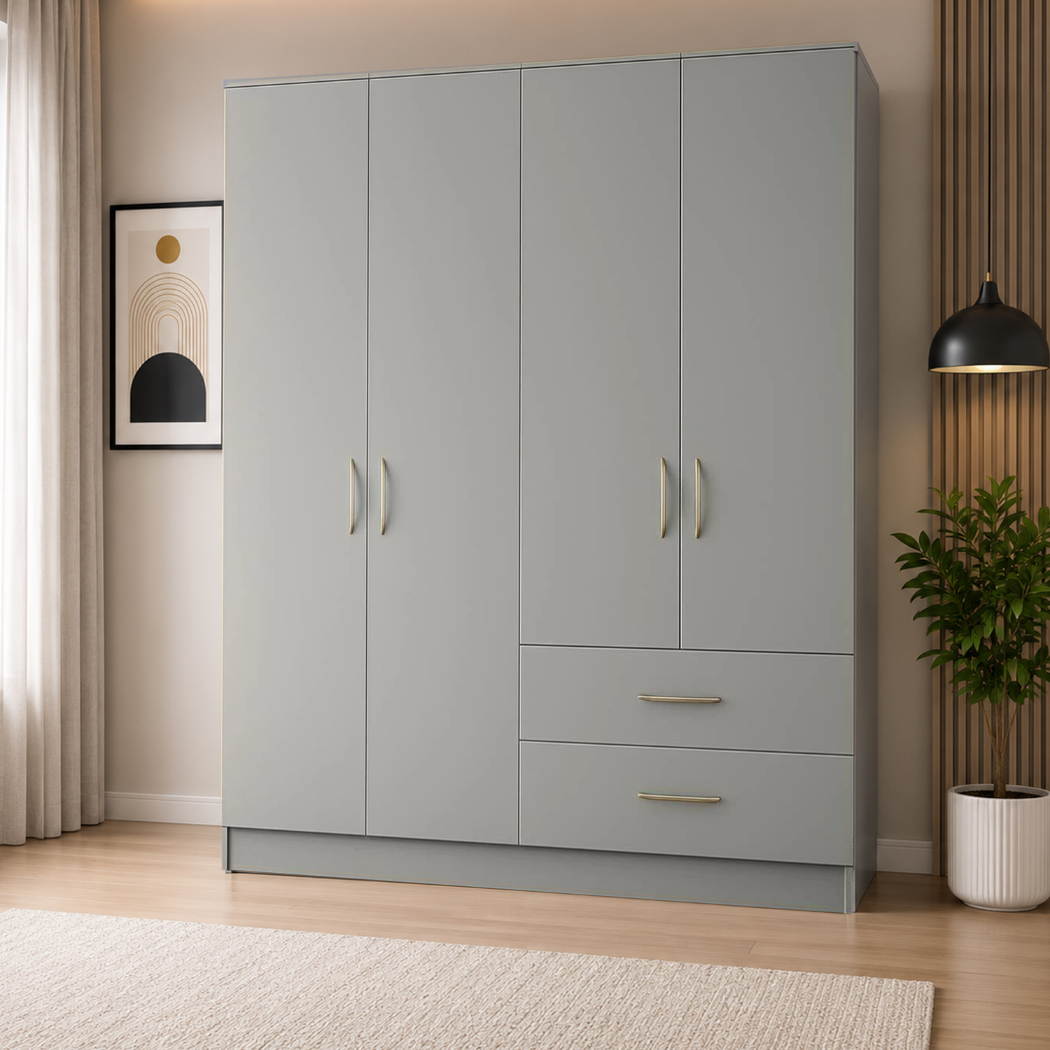  - Venice Grey 4 Door Wardrobe With 2 Drawers - Image 3
