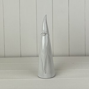 White Tall Glazed Ceramic Tall Gonk Ornament with Textured Detail