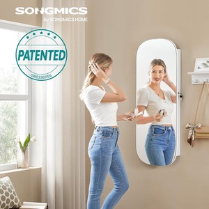 SONGMICS LED Mirror with Storage, Jewellery Cabinet, Wall or Door Mounted