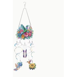 5D DIY Decorative Floral Hummingbird Diamond Art Wind Chime Kit