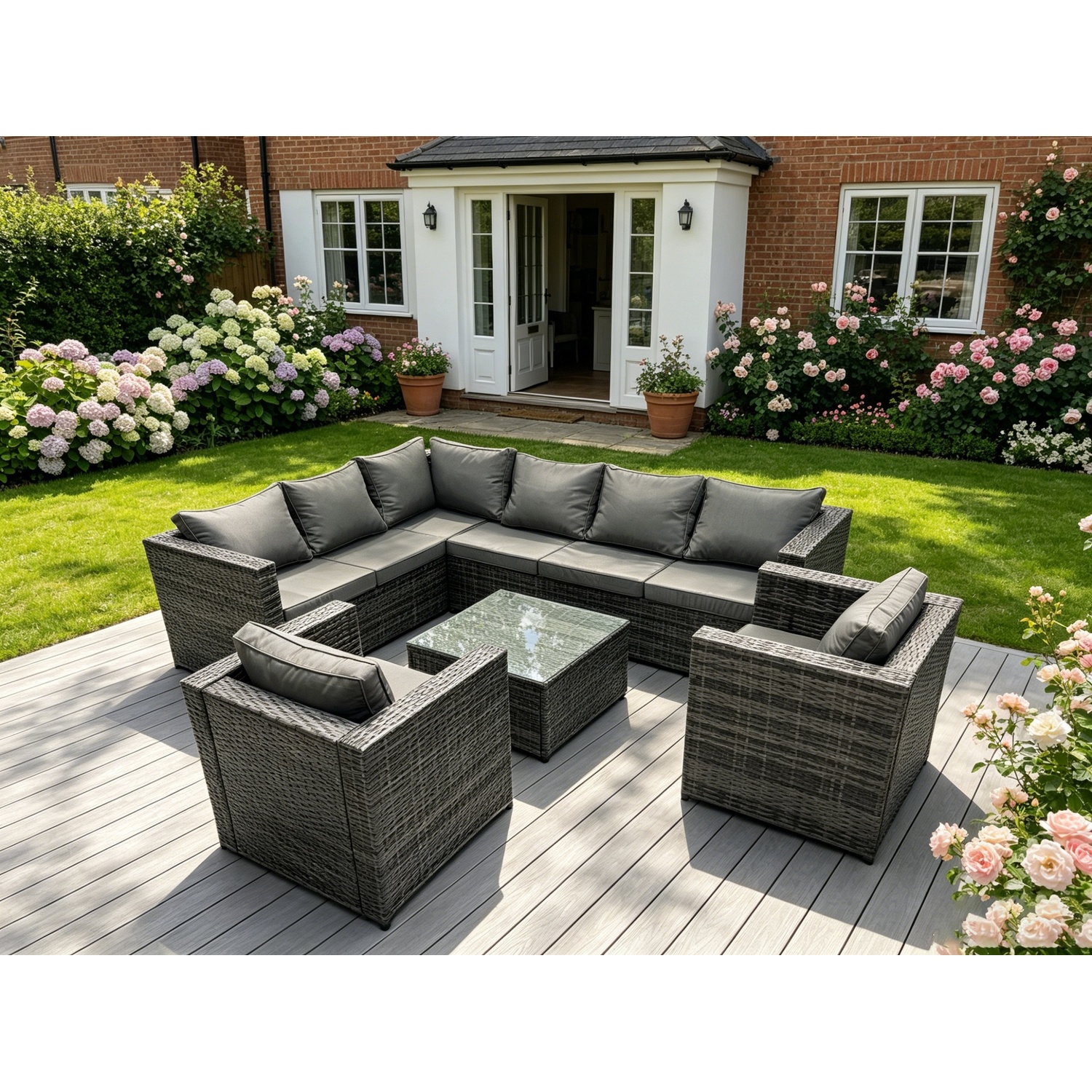B&Q - 8 Seater Rattan Sofa Set Coffee Table Chair Garden Furniture Outdoor - Image 2