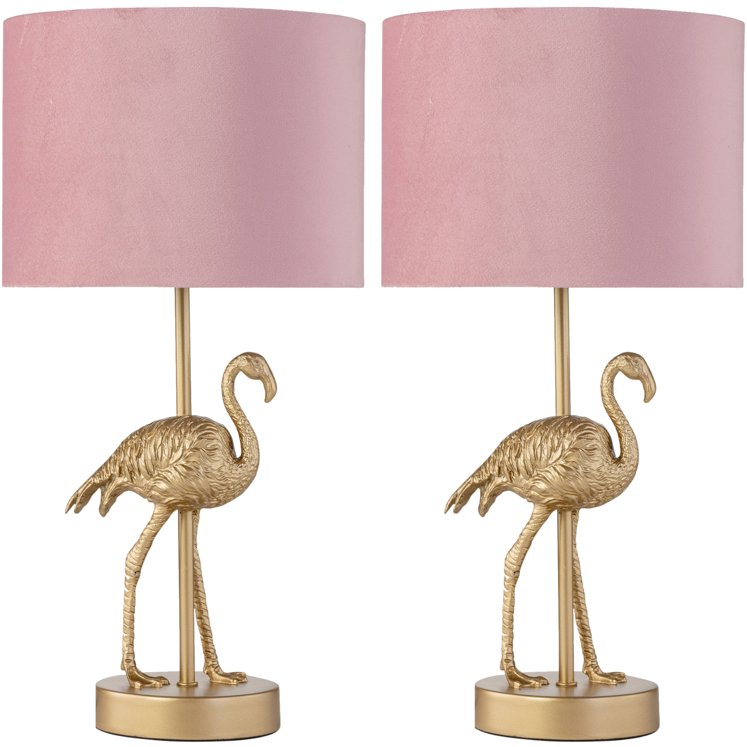 First Choice Lighting Set Of 2 Flamingo Table Lamp With Shades - Gold & Pink