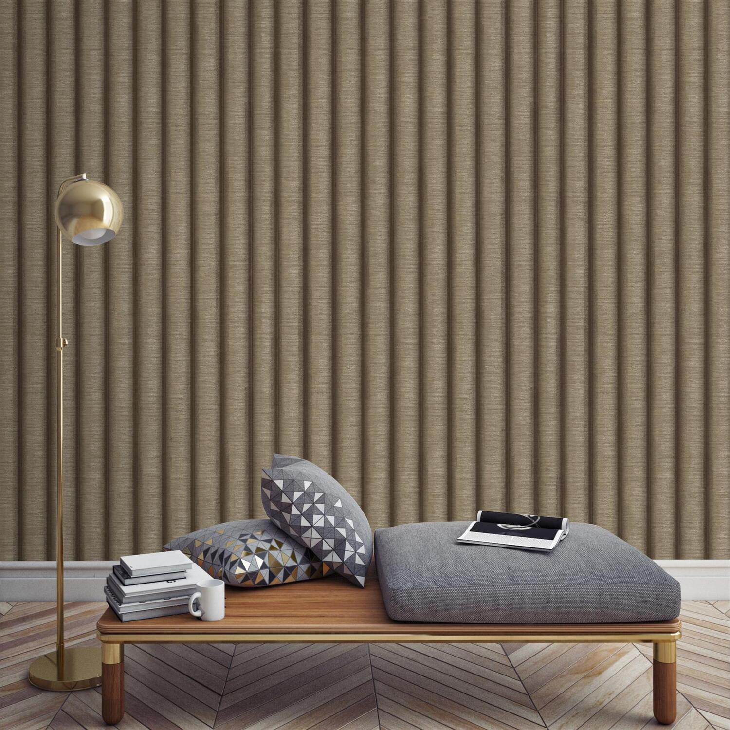 Grandeco Brown Bronze Stripe Wallpaper Metallic Textured Thick Vinyl - Image 3