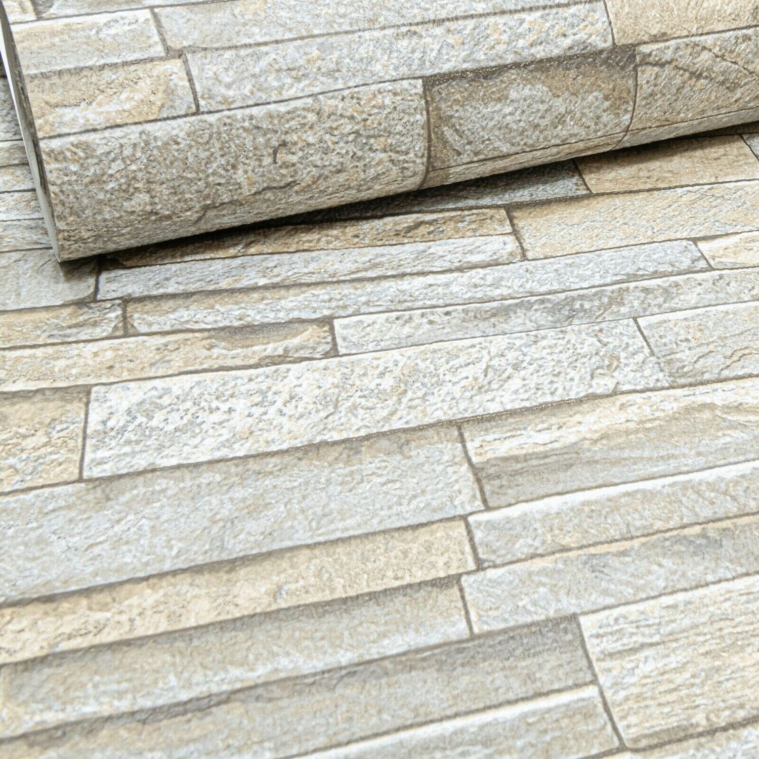 Beige Slate Stone Wallpaper - 3D Rustic Brick-Effect, Sandstone Beige, 10M X 0.53M (Wl-05222-30) 4000278522231 - Image 5