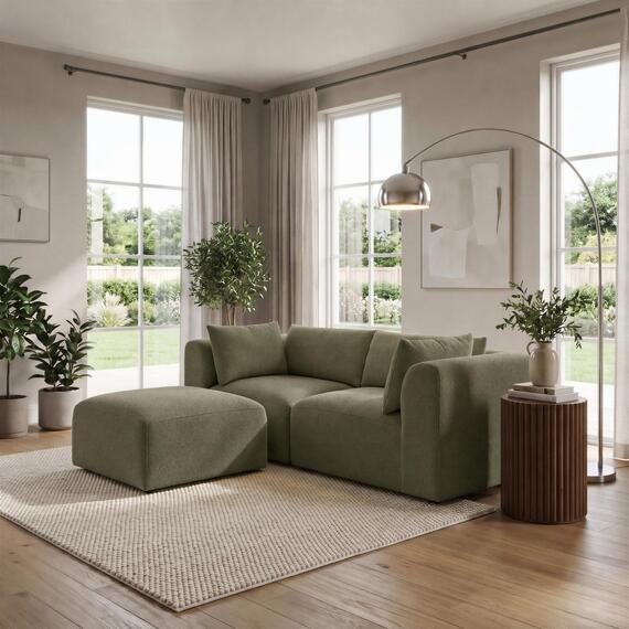 Drift Boucle Fabric 2 Seater Modular Chaise Sofa