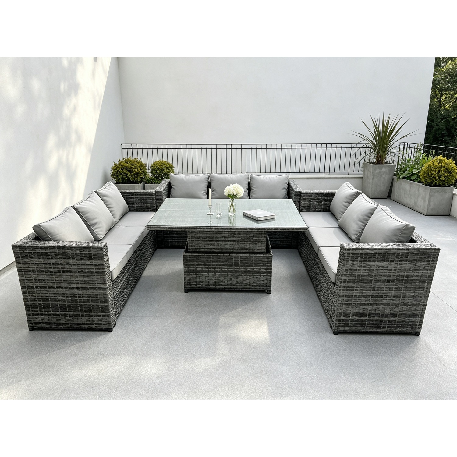 Rackhams Dark/Grey 9 Seater?Outdoor Garden Furniture Rattan Sofa Set Adjustable Rising Lifting Dining Table Mixed - Image 2