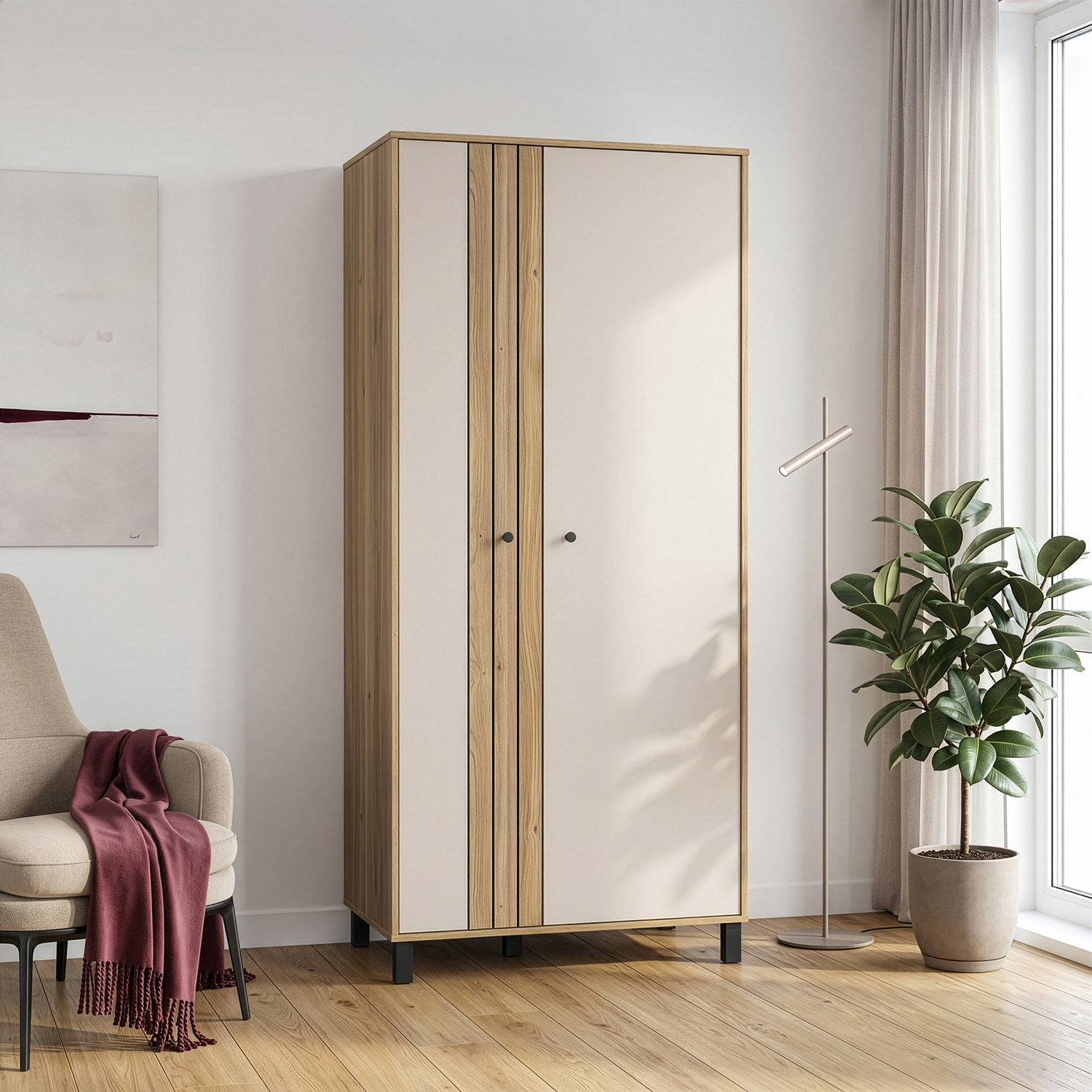 B&Q - Grafton 2 Door Wardrobe In Cream And Oak - Image 3