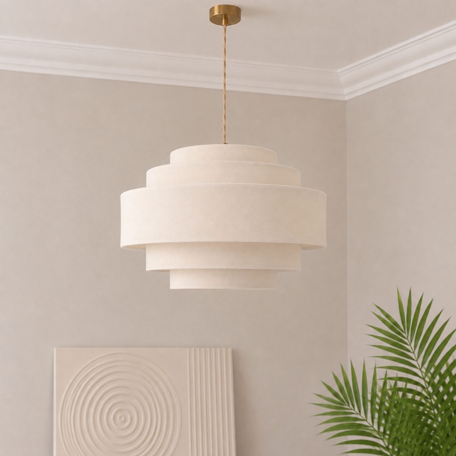 CGC Lighting Indoor Ceiling Lampshade Large 5 Tiers Cream Fine Linen Bedroom Dining Room Lounge (Five Layered Cream Fine Linen) - Image 2