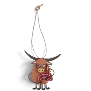 Highland Cow With Bagpipes Christmas Tree Decoration