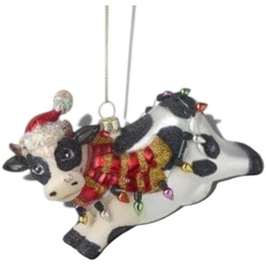 Festive Glass Cow Hanging Christmas Tree Decoration