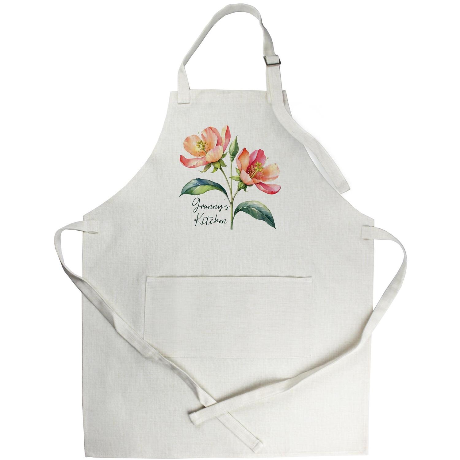 Purely Home Floral Linen-Style Granny Apron With Adjustable Ties & Pocket - Neutral
