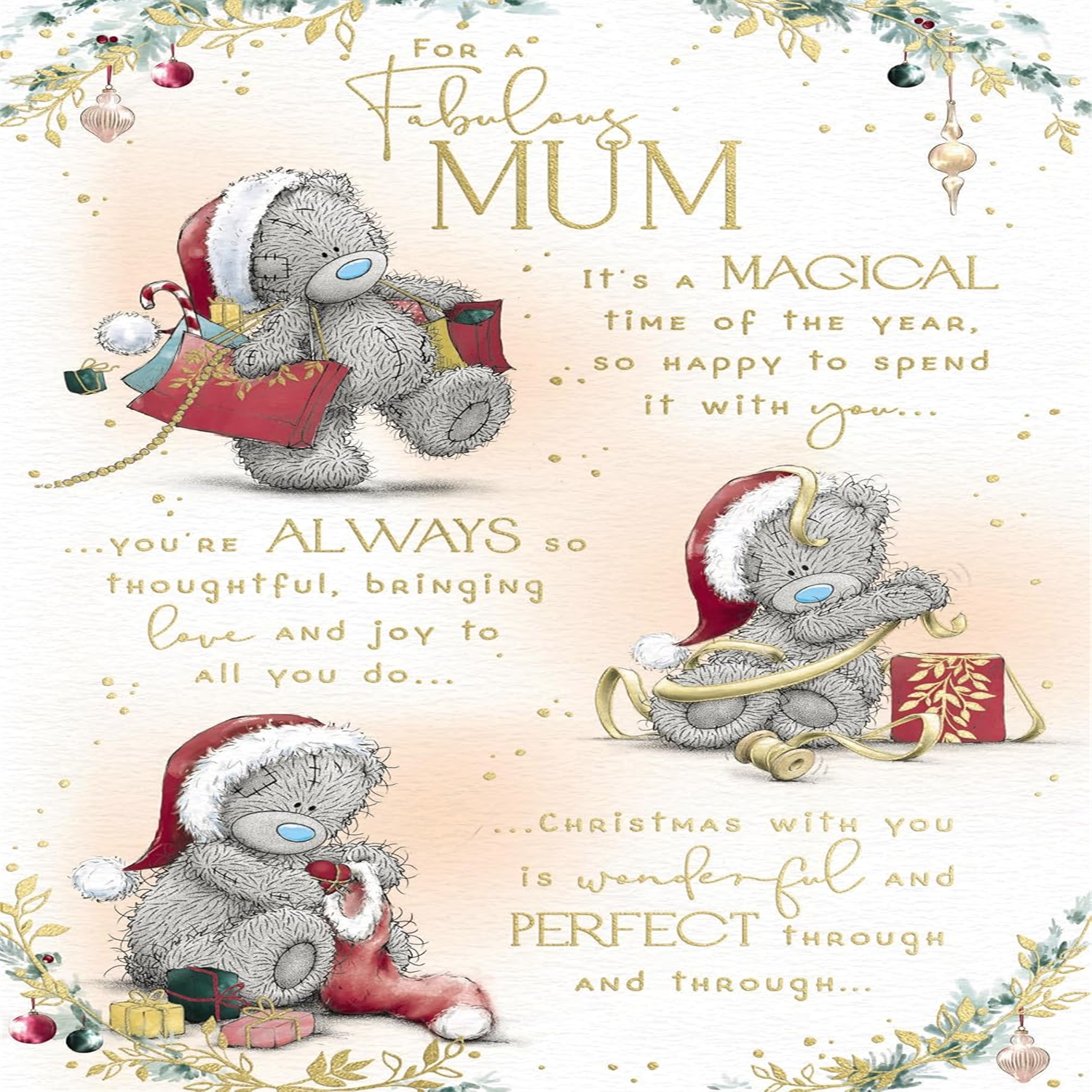 Me To You Bear With Shopping Bags Fabulous Mum Christmas Card - Red