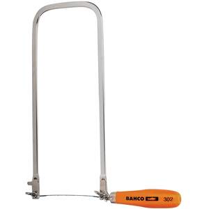 Bahco 302 fretsaw 130mm (5in) - flat plated steel frame, beech handle, 308mm bow depth