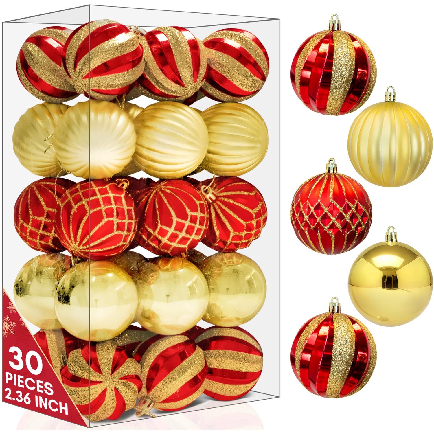 Pelle & Sol 30-Piece 6Cm Christmas Bauble Set - 30-Pcs 6Cm - Red & Gold