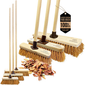 Garden Broom with Soft Coco Bristles and Long Handle
