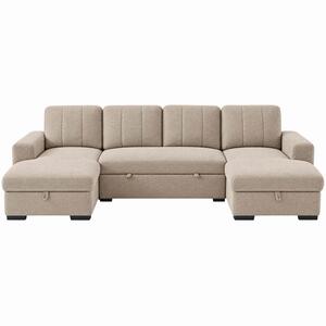 Comaro Beige U Shaped Sofa Bed 5 Seater with Twin Storage Chaises