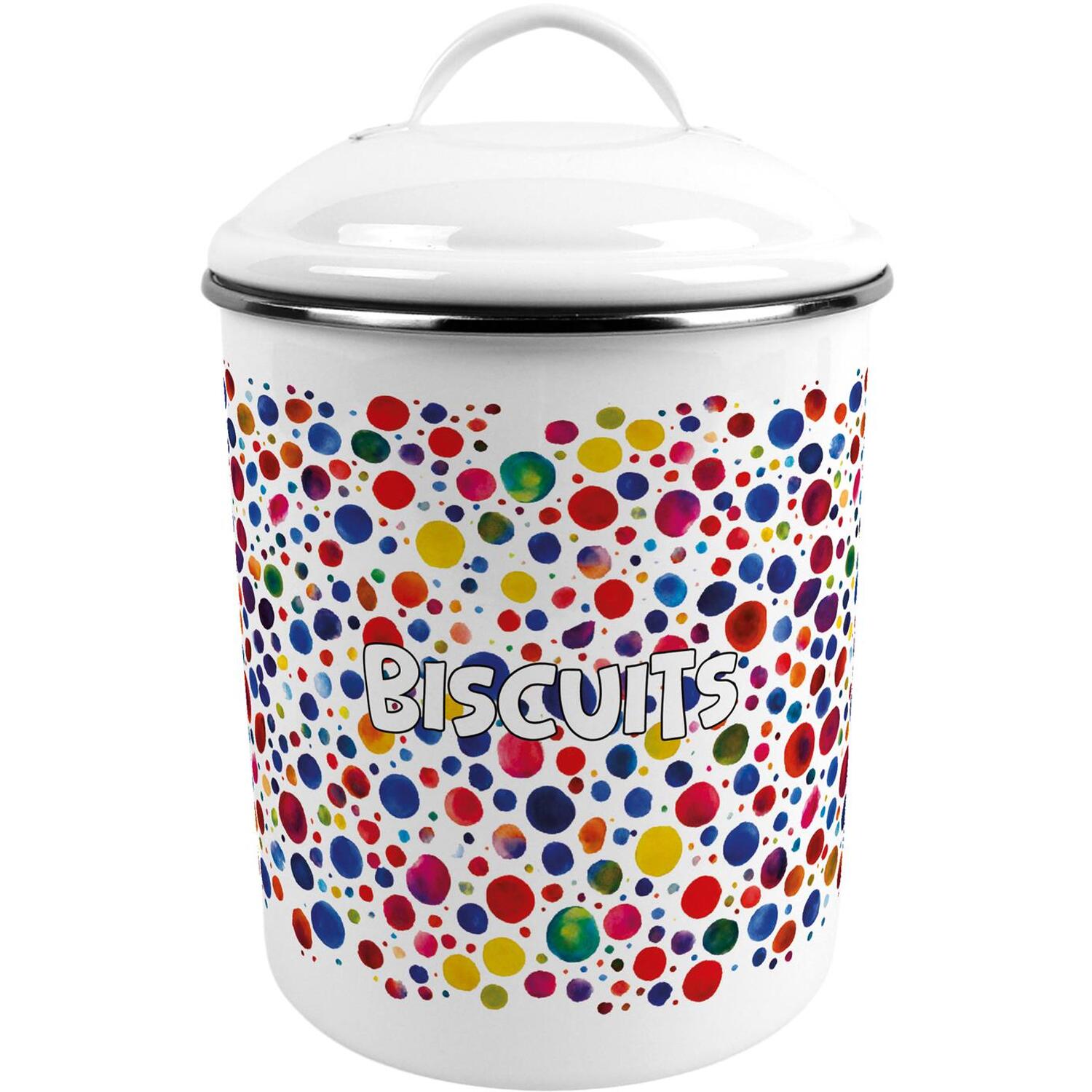 Paint Dots Biscuit Tin - Large Kitchen Storage Canister with Handle - Image 2