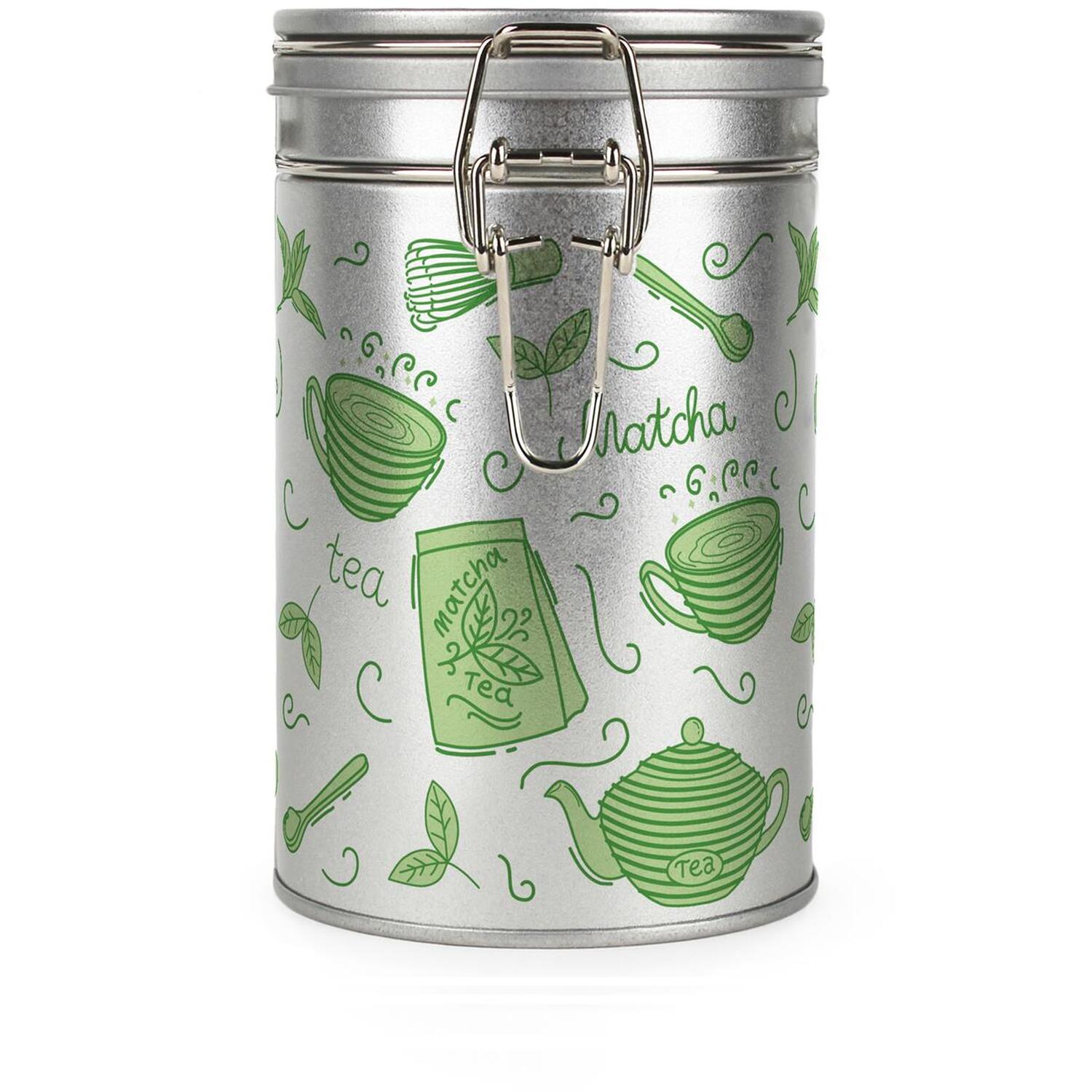 Matcha Tea Canister - Green Cartoons Silver Metal Clip Lid Kitchen Storage Gift - Image 2