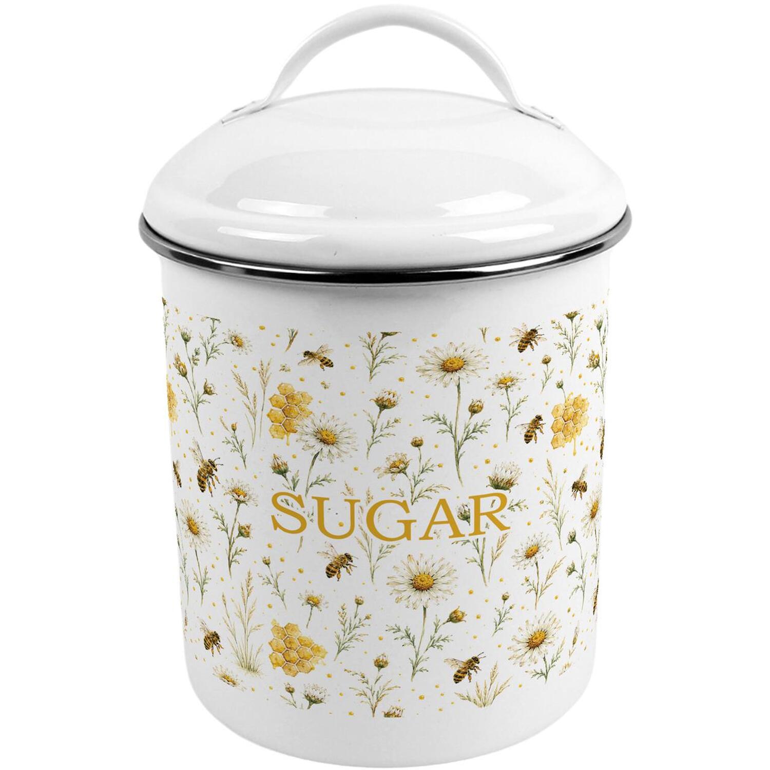 Bee Meadow Sugar Canister - Medium Metal Kitchen Storage Tin with Handle - Image 2