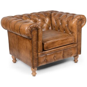 Genuine Real Brown Tan Leather Chesterfield Armchair Queen Anne Wing Back Fire