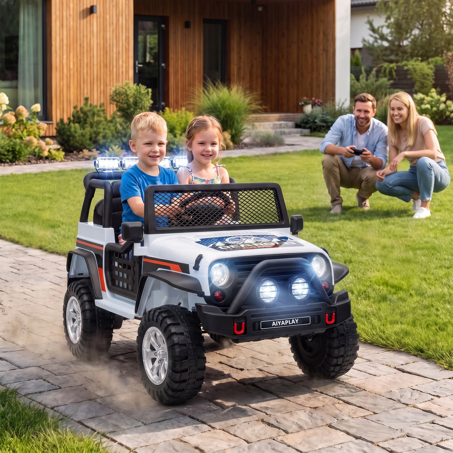 Aiyaplay White 12V Kids Electric Ride On Car With 2 Motors, Remote Control, Soft Start, Four-Wheel Suspension, Seat Belt - Image 3