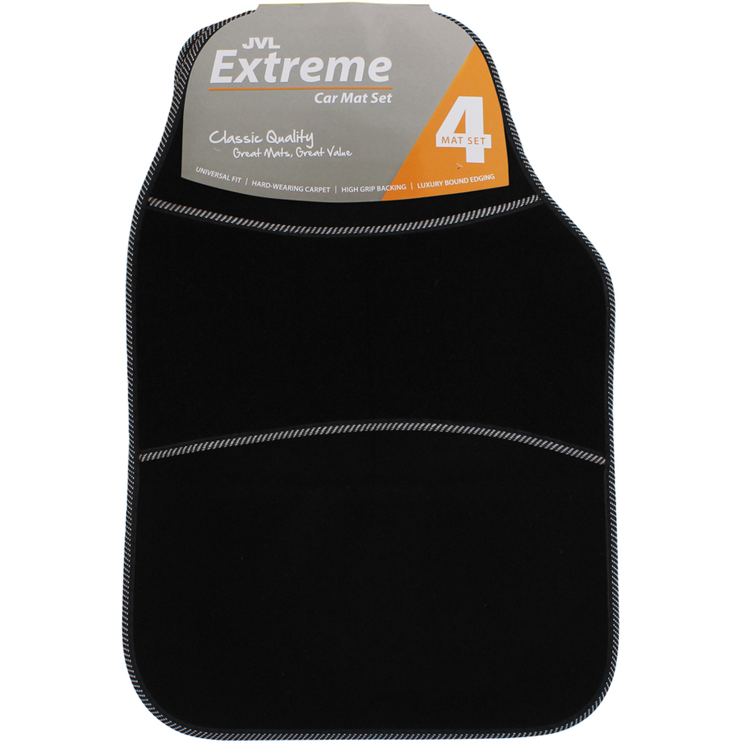 Jvl Universal Pvc Backed Carpet Car Mat Extreme Set, Black And Silver - Black