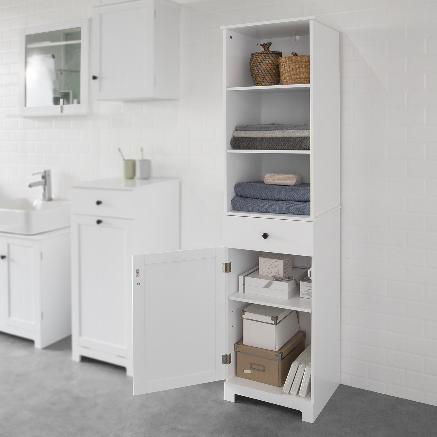 Sobuy Tall Bathroom Storage Cabinet Unit With 1 Drawer - White