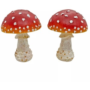 Pair of Mushroom Garden Ornaments Red Cap Toadstool