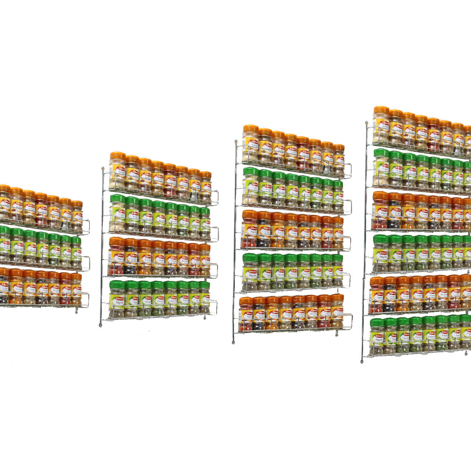 Neo Spice Rack For Kitchen Door Cupboard or Wall - Chrome / 4