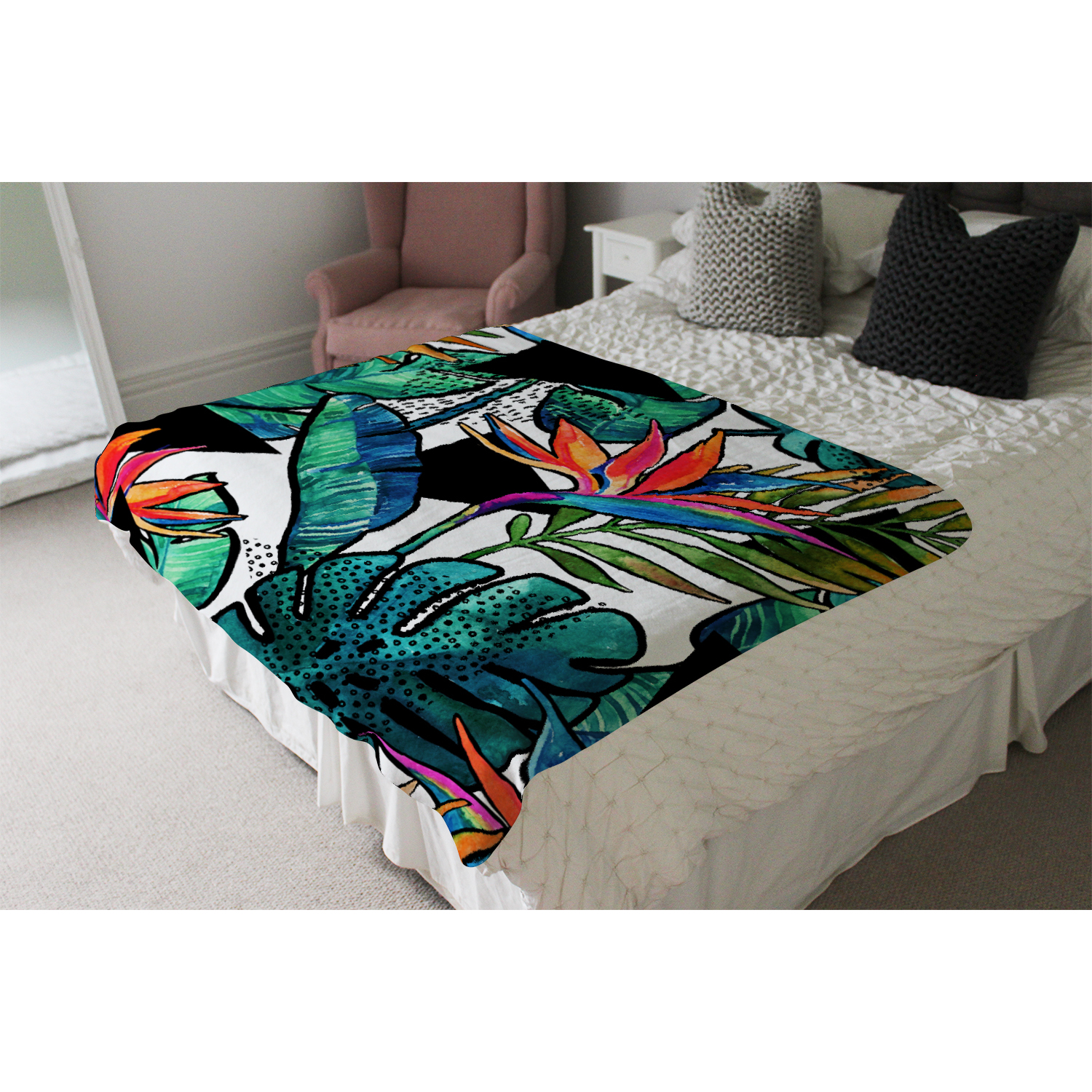 Flowers With Contour Blanket - Blue