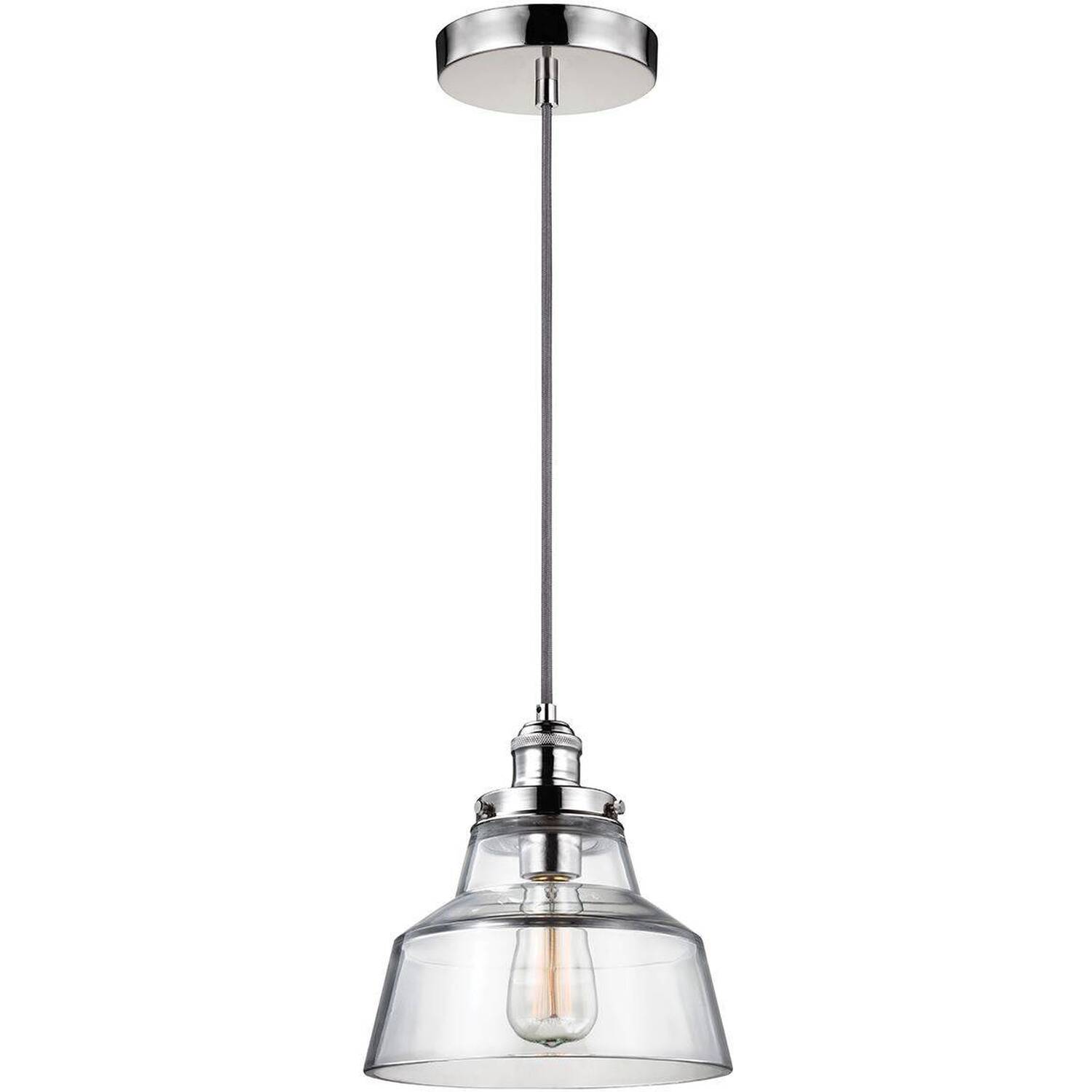 Baskin 1 Light Dome Ceiling Pendant Polished Nickel, E27 - Polished Nickel / 25.4cm