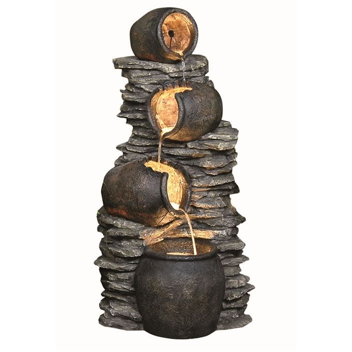 Tranquility Water Features 4 Pouring Jugs On Rock Mains Powered Water Feature - Grey