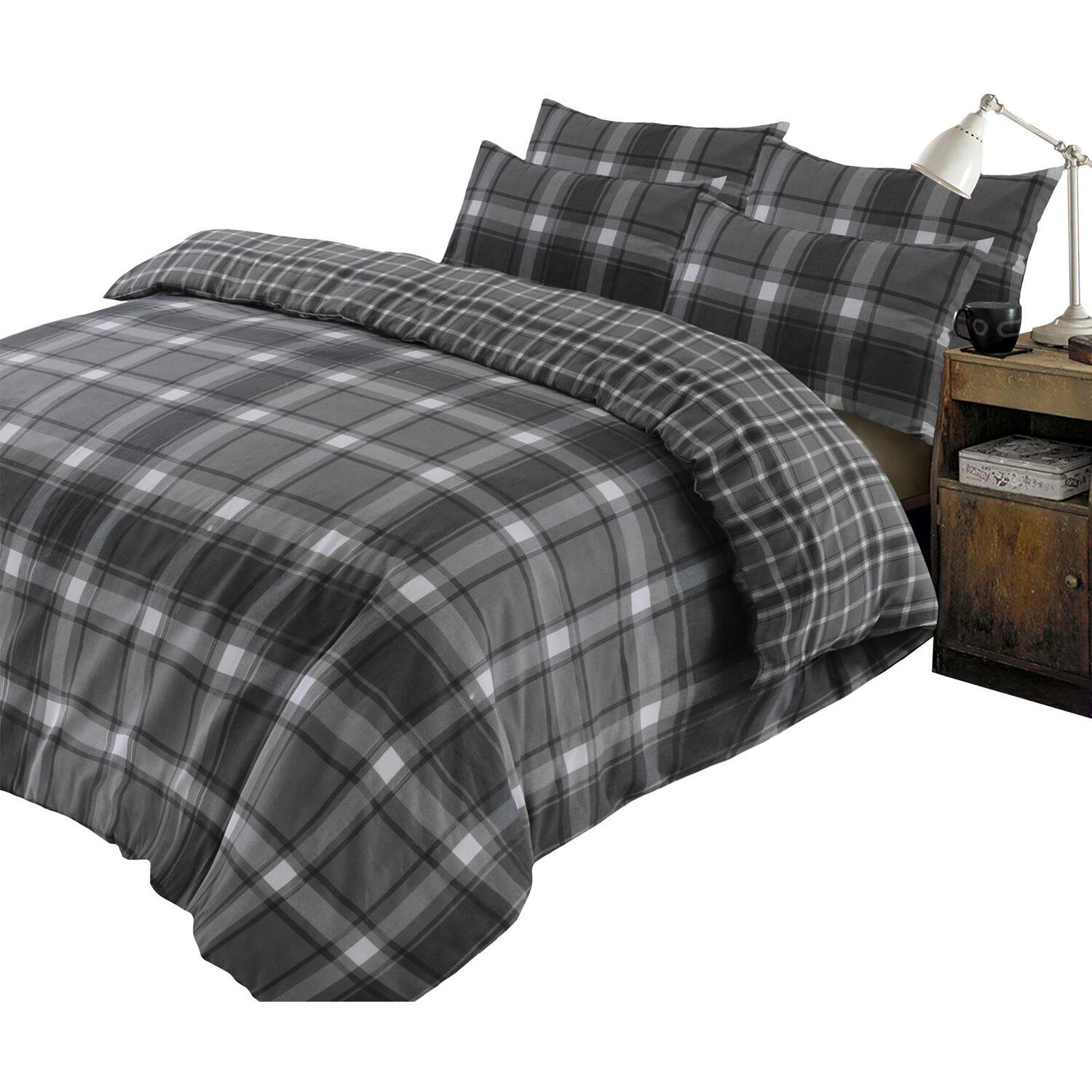 OHS Aspen 100% Brushed Cotton Duvet Cover with Pillowcase in Grey | Size: Super King