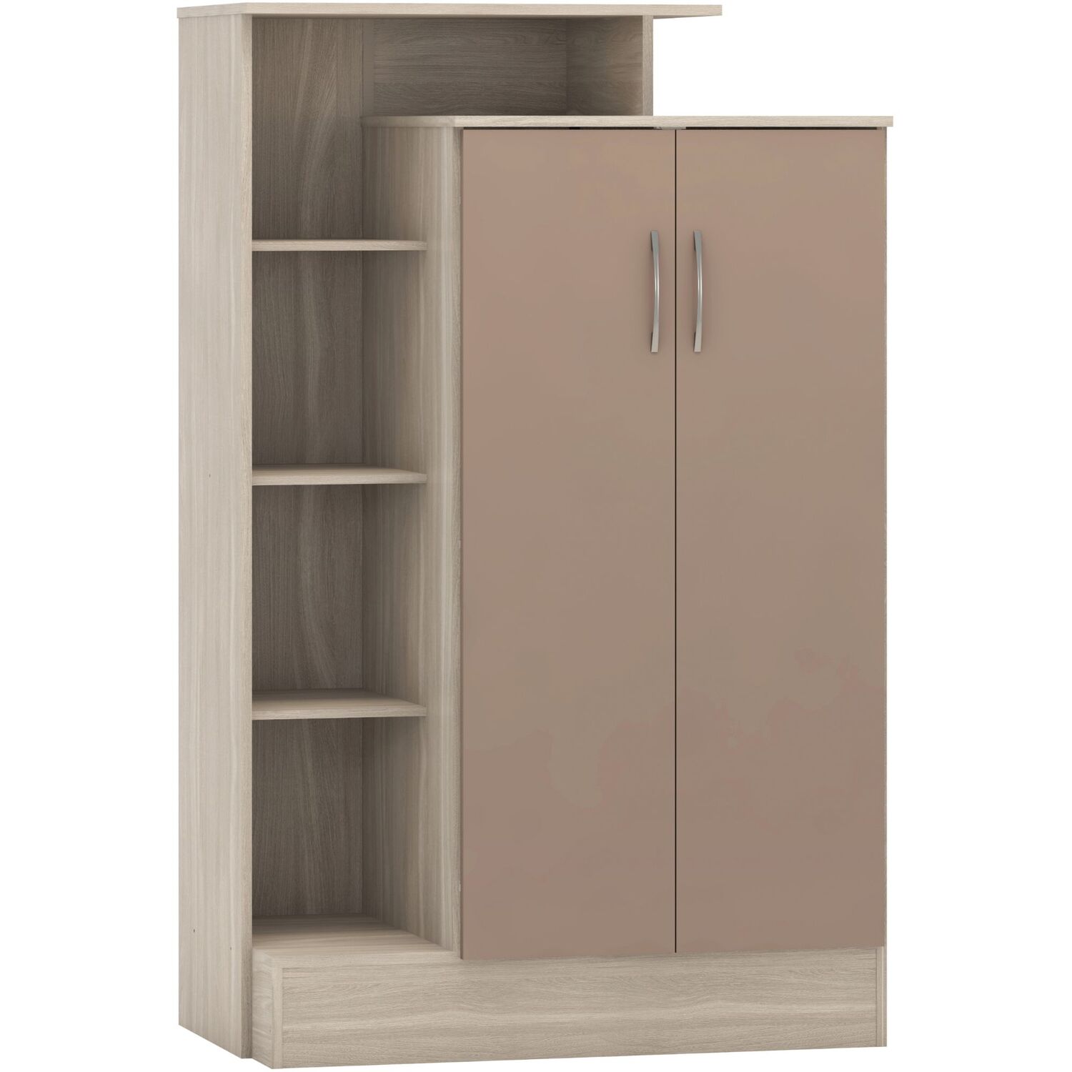 Seconique - Nevada Petite Open Shelf Wardrobe - Oyster Gloss, Light Oak thumbnail