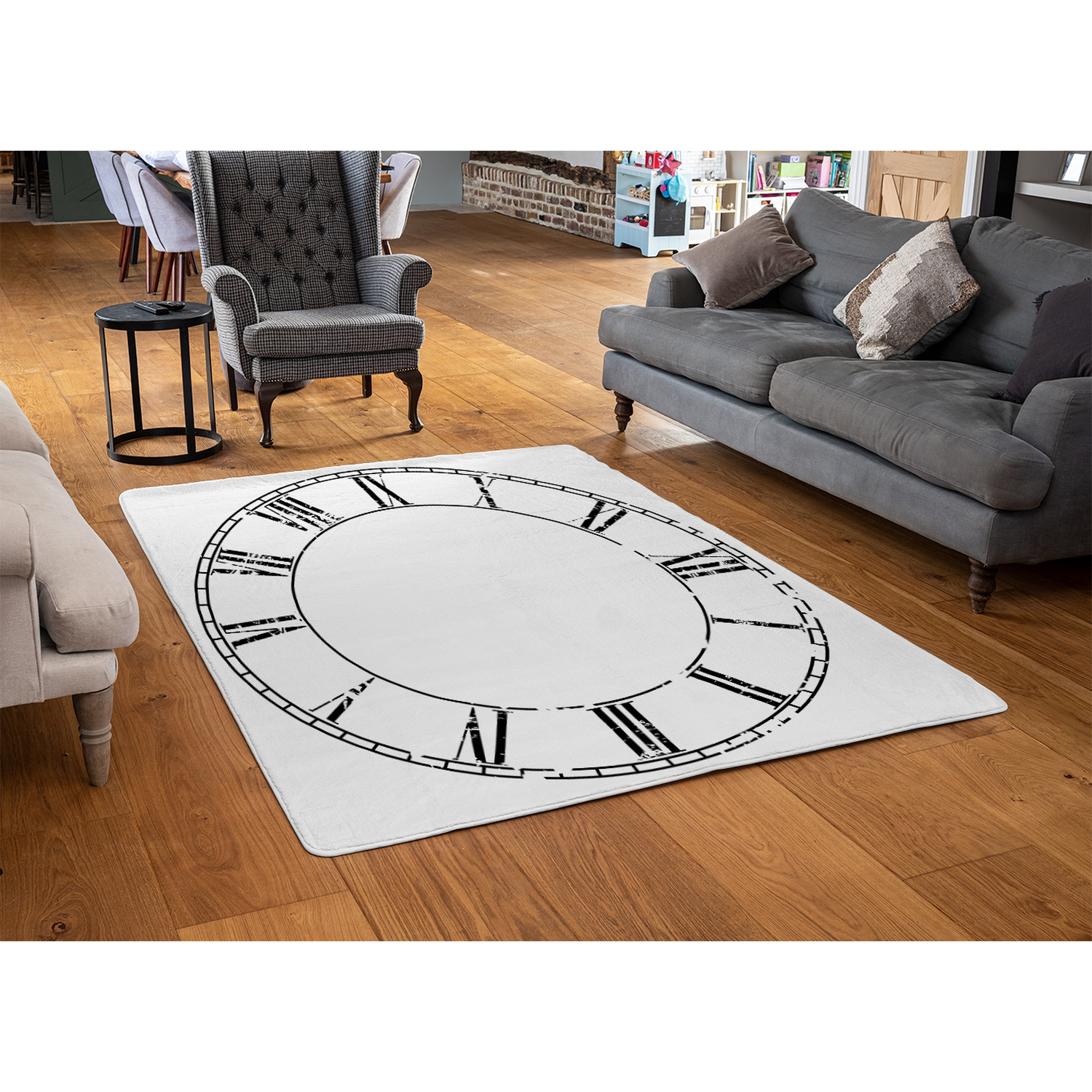 Roman Numeral Clock Rug - Black / 150cm thumbnail