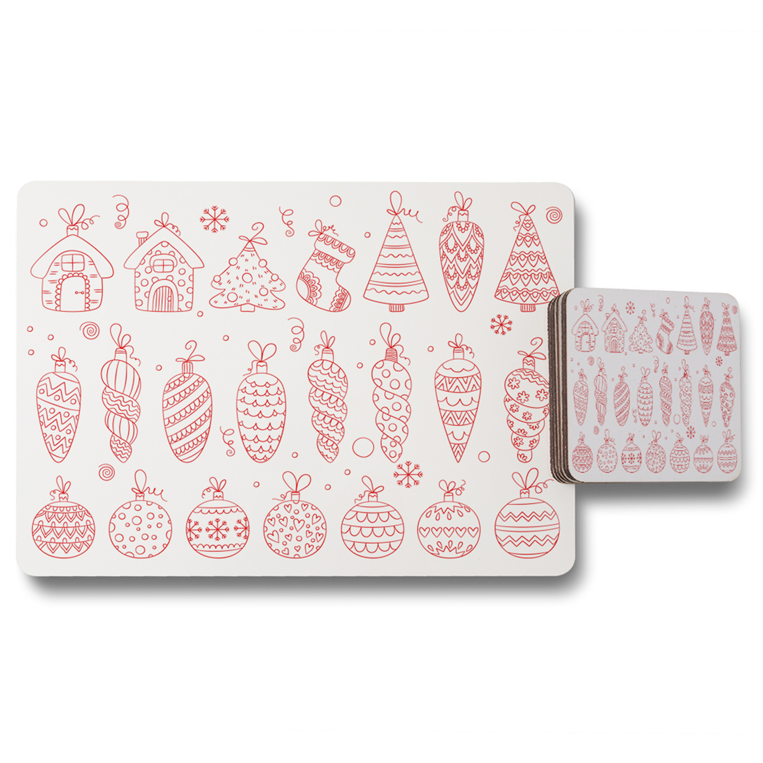 Winter Toys Dining Placemat  Coaster Set - Red