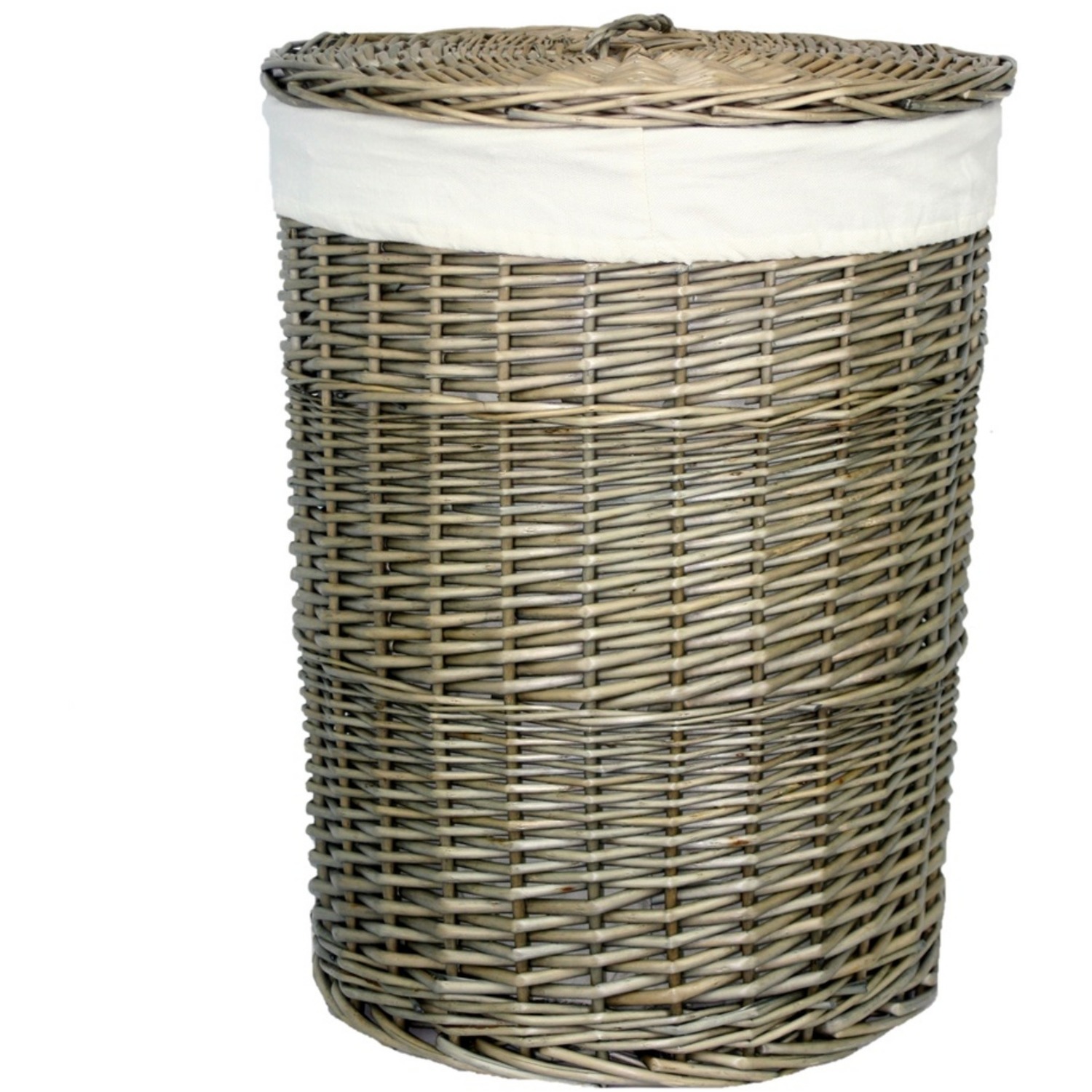 Red Hamper Antique Wash Round Laundry Basket With Off White Lining - Brown Grey / 60Cm