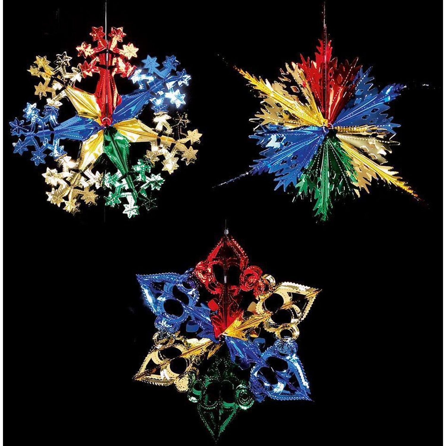 Premier 3 Hanging Foil Stars Multi Coloured - Multi