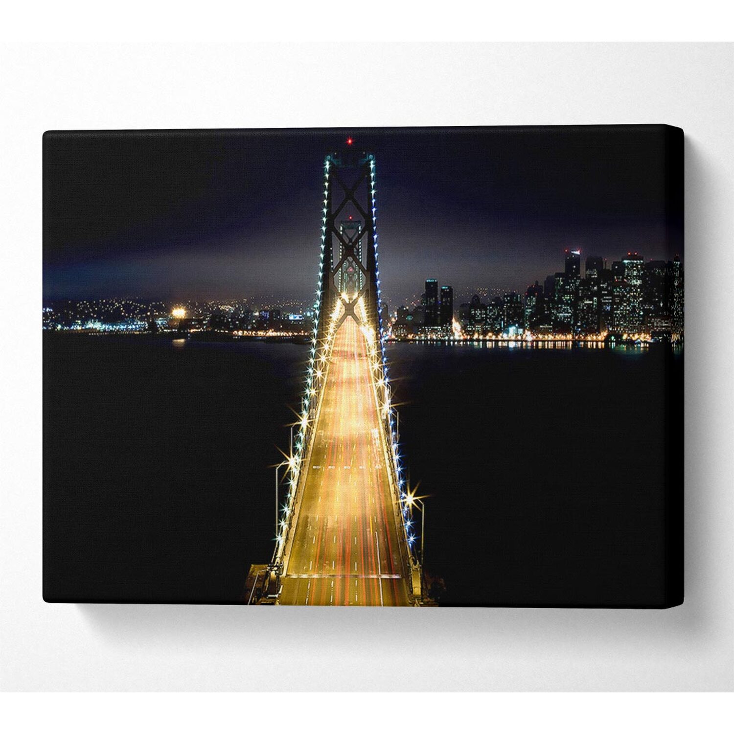 Wallart-Direct - Lights on Bay Bridge Canvas Print Wall Art - Yellow / 101.6cm thumbnail