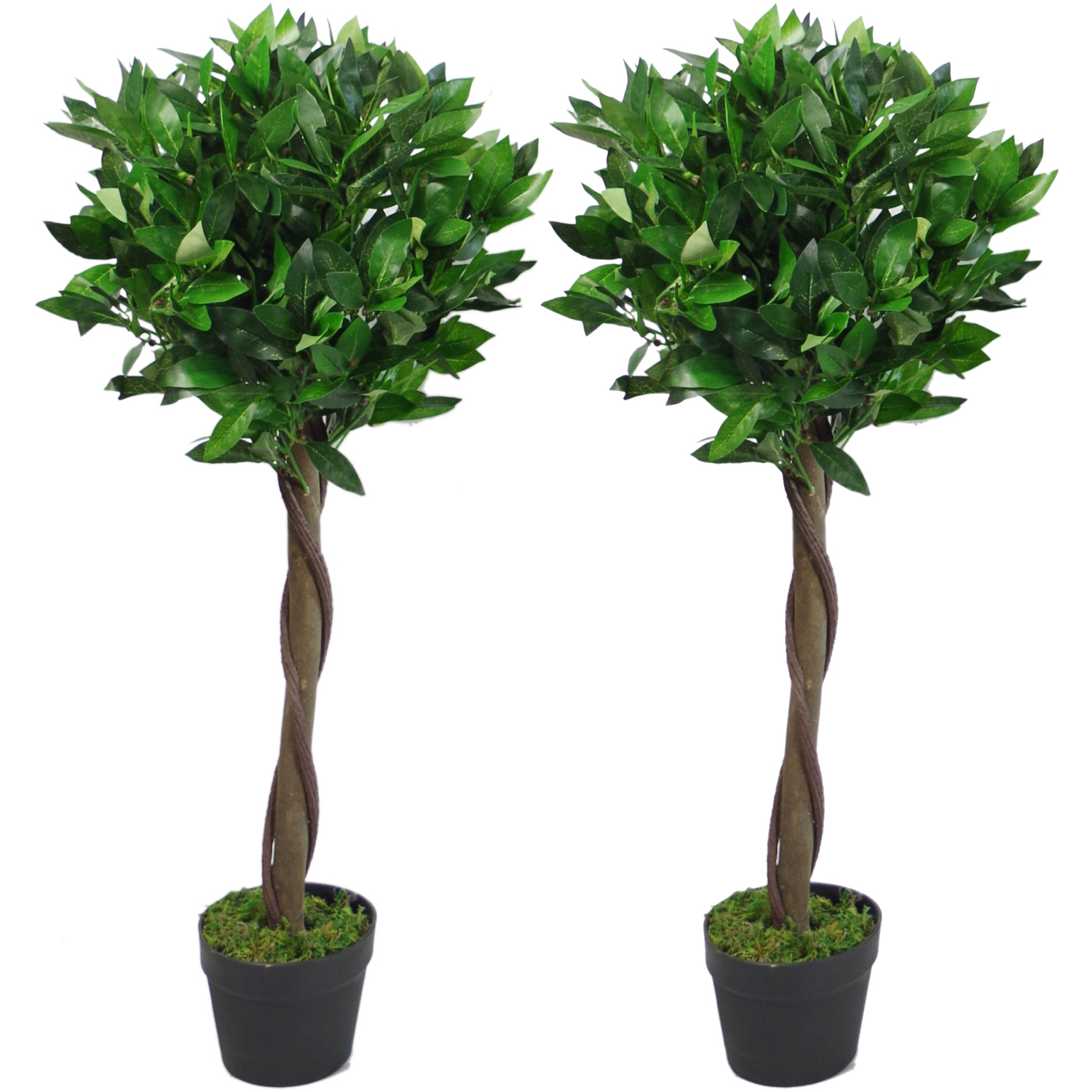 Twisted Stem Artificial Topiary Bay Laurel Ball Trees - Green / 90cm